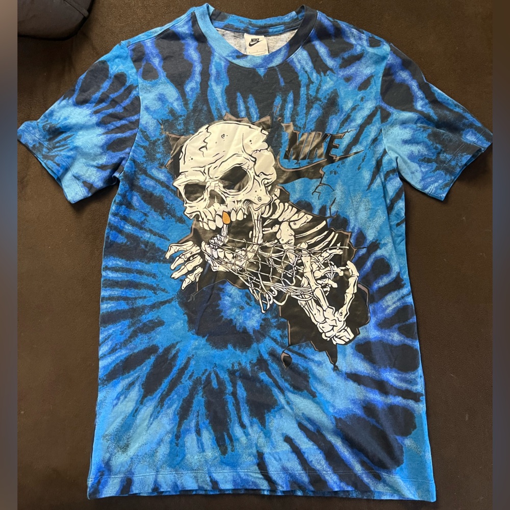 Nike Blue Tie-Dye Tee with Skull Design- men’s small